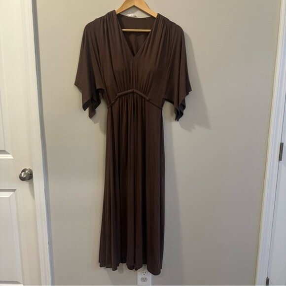 Soma Fairycore Earthcore Brown Flowy Maxi Dress Empire Waist Size S - Picture 2 of 14
